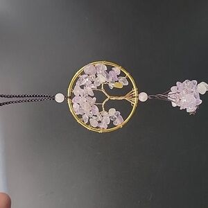 Gold Amethyst Rose Quartz Tree of Life Pendant Ornament 6" Hanging Gemstone #64